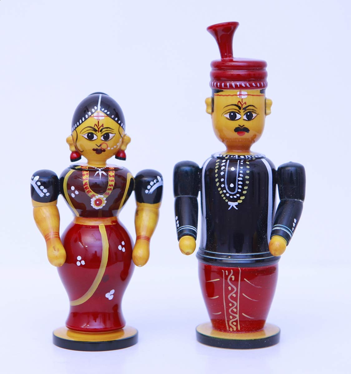 Channapatna Toys Indian Raja & Rani Wooden Dolls Non Toxic Colors